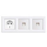 Leziter Nova III földelt csatlakozóaljzat dugalj kettő UTP csatlakozóval fehér kerettel