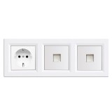 Leziter Nova III földelt csatlakozóaljzat dugalj kettő UTP csatlakozóval fehér kerettel