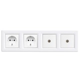 Leziter Nova IV kettő földelt csatlakozóaljzat dugalj kettő TV csatlakozóval fehér kerettel