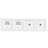 Leziter Nova IV kettő földelt csatlakozóaljzat dugalj kettő TV csatlakozóval fehér kerettel