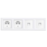 Leziter Nova IV kettő földelt csatlakozóaljzat dugalj kettő UTP csatlakozóval fehér kerettel