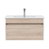 Leziter Primo 80 alsó fürdőszoba bútor mosdóval tükörfényes fehér-sonoma tölgy színben