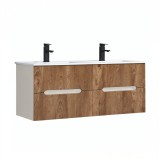 Leziter Trent 120 alsó fürdőszobabútor kerámia mosdóval (4 fiókos) fehér-sunset tölgy