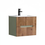 Leziter Trent 60 alsó fürdőszobabútor kerámia mosdóval (2 fiókos) olivazöld-sunset tölgy