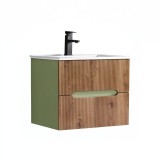 Leziter Trent 60 alsó fürdőszobabútor kerámia mosdóval (2 fiókos) pisztáciazöld-sunset tölgy