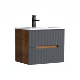 Leziter Trent 60 alsó fürdőszobabútor kerámia mosdóval (2 fiókos) sunset tölgy-antracit szürke