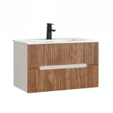 Leziter Trent 80 alsó fürdőszobabútor kerámia mosdóval (2 fiókos) fehér-sunset tölgy