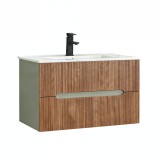 Leziter Trent 80 alsó fürdőszobabútor kerámia mosdóval (2 fiókos) olivazöld-sunset tölgy