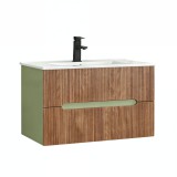 Leziter Trent 80 alsó fürdőszobabútor kerámia mosdóval (2 fiókos) pisztáciazöld-sunset tölgy