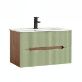 Leziter Trent 80 alsó fürdőszobabútor kerámia mosdóval (2 fiókos) sunset tölgy-pisztáciazöld