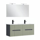 Leziter Trent Fürdőszobabútor 120 cm kerámia mosdóval tükörrel 60x120 cm antracit szürke-olivazöld