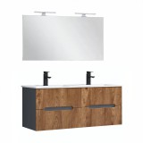 Leziter Trent Fürdőszobabútor 120 cm kerámia mosdóval tükörrel 60x120 cm antracit szürke-sunset tölgy