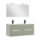 Leziter Trent Fürdőszobabútor 120 cm kerámia mosdóval tükörrel 60x120 cm fehér-olivazöld