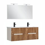 Leziter Trent Fürdőszobabútor 120 cm kerámia mosdóval tükörrel 60x120 cm fehér-sunset tölgy