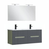 Leziter Trent Fürdőszobabútor 120 cm kerámia mosdóval tükörrel 60x120 cm olivazöld-antracit szürke