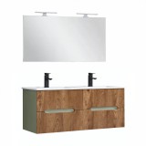 Leziter Trent Fürdőszobabútor 120 cm kerámia mosdóval tükörrel 60x120 cm olivazöld-sunset tölgy