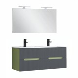 Leziter Trent Fürdőszobabútor 120 cm kerámia mosdóval tükörrel 60x120 cm pisztáciazöld-antracit szürke