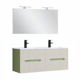 Leziter Trent Fürdőszobabútor 120 cm kerámia mosdóval tükörrel 60x120 cm pisztáciazöld-fehér