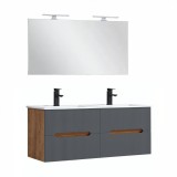 Leziter Trent Fürdőszobabútor 120 cm kerámia mosdóval tükörrel 60x120 cm sunset tölgy-antracit szürke