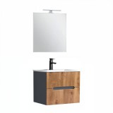 Leziter Trent Fürdőszobabútor 60 cm kerámia mosdóval (2 fiókos) tükörrel 60x80 cm antracit szürke-sunset tölgy