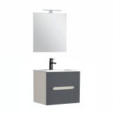 Leziter Trent Fürdőszobabútor 60 cm kerámia mosdóval (2 fiókos) tükörrel 60x80 cm fehér-antracit szürke
