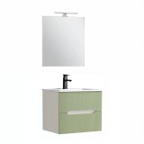 Leziter Trent Fürdőszobabútor 60 cm kerámia mosdóval (2 fiókos) tükörrel 60x80 cm fehér-pisztáciazöld