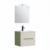 Leziter Trent Fürdőszobabútor 60 cm kerámia mosdóval (2 fiókos) tükörrel 60x80 cm pisztáciazöld-fehér