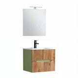 Leziter Trent Fürdőszobabútor 60 cm kerámia mosdóval (2 fiókos) tükörrel 60x80 cm pisztáciazöld-sunset tölgy