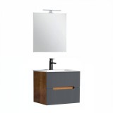 Leziter Trent Fürdőszobabútor 60 cm kerámia mosdóval (2 fiókos) tükörrel 60x80 cm sunset tölgy-antracit szürke