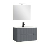 Leziter Trent Fürdőszobabútor 80 cm kerámia mosdóval (2 fiókos) tükörrel 60x80 cm antracit szürke