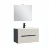 Leziter Trent Fürdőszobabútor 80 cm kerámia mosdóval (2 fiókos) tükörrel 60x80 cm antracit szürke-fehér