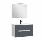 Leziter Trent Fürdőszobabútor 80 cm kerámia mosdóval (2 fiókos) tükörrel 60x80 cm fehér-antracit szürke