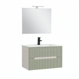 Leziter Trent Fürdőszobabútor 80 cm kerámia mosdóval (2 fiókos) tükörrel 60x80 cm fehér-olivazöld
