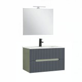 Leziter Trent Fürdőszobabútor 80 cm kerámia mosdóval (2 fiókos) tükörrel 60x80 cm olivazöld-antracit szürke