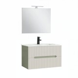 Leziter Trent Fürdőszobabútor 80 cm kerámia mosdóval (2 fiókos) tükörrel 60x80 cm olivazöld-fehér