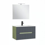 Leziter Trent Fürdőszobabútor 80 cm kerámia mosdóval (2 fiókos) tükörrel 60x80 cm pisztáciazöld-antracit szürke