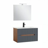 Leziter Trent Fürdőszobabútor 80 cm kerámia mosdóval (2 fiókos) tükörrel 60x80 cm sunset tölgy-antracit szürke