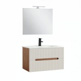 Leziter Trent Fürdőszobabútor 80 cm kerámia mosdóval (2 fiókos) tükörrel 60x80 cm sunset tölgy-fehér