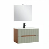 Leziter Trent Fürdőszobabútor 80 cm kerámia mosdóval (2 fiókos) tükörrel 60x80 cm sunset tölgy-olivazöld