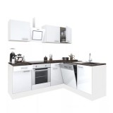 Leziter Yorki 220 sarok konyhabútor fehér korpusz,selyemfényű fehér fronttal alsó sütős elemmel