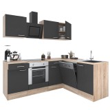 Leziter Yorki 220 sarok konyhabútor sonoma tölgy korpusz,selyemfényű antracit fronttal alsó sütős elemmel