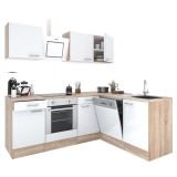 Leziter Yorki 220 sarok konyhabútor sonoma tölgy korpusz,selyemfényű fehér fronttal alsó sütős elemmel