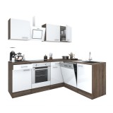 Leziter Yorki 220 sarok konyhabútor yorki tölgy korpusz,selyemfényű fehér fronttal alsó sütős elemmel