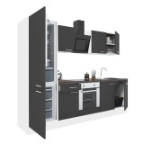 Leziter Yorki 270 konyhabútor fehér korpusz,selyemfényű antracit front alsó sütős elemmel alulfagyasztós hűtős szekrénnyel