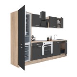 Leziter Yorki 270 konyhabútor sonoma tölgy korpusz,selyemfényű antracit front alsó sütős elemmel alulfagyasztós hűtős szekrénnyel