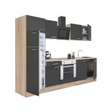 Leziter Yorki 270 konyhabútor sonoma tölgy korpusz,selyemfényű antracit front alsó sütős elemmel felülfagyasztós hűtős szekrénnyel