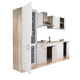 Leziter Yorki 270 konyhabútor sonoma tölgy korpusz,selyemfényű fehér fronttal alulfagyasztós hűtős szekrénnyel