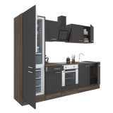 Leziter Yorki 270 konyhabútor yorki tölgy korpusz,selyemfényű antracit front alsó sütős elemmel alulfagyasztós hűtős szekrénnyel