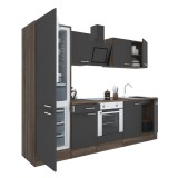 Leziter Yorki 270 konyhabútor yorki tölgy korpusz,selyemfényű antracit front alsó sütős elemmel alulfagyasztós hűtős szekrénnyel