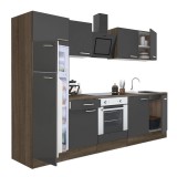 Leziter Yorki 270 konyhabútor yorki tölgy korpusz,selyemfényű antracit front alsó sütős elemmel felülfagyasztós hűtős szekrénnyel